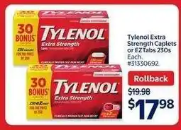 Walmart Tylenol Extra Strength Caplets or EZTabs 230s offer
