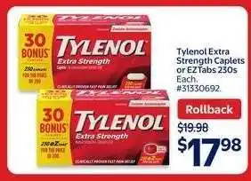 Walmart Tylenol Extra Strength Caplets or EZTabs 230s offer