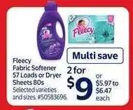 Walmart Fleecy Fabric Softener or Dryer Sheets offer