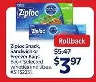 Walmart Ziploc Snack, Sandwich or Freezer Bags offer