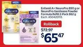 Walmart Enfamil A+ NeuroPro 890 g or NeuroPro Gentlease Powder Formula Refill 2-Pack 862 g Each offer