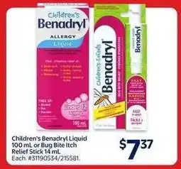Walmart Children's Benadryl Liquid or Bug Bite Itch Relief Stick offer