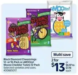 Walmart Black Diamond Cheestrings or aMOOza! Mozza Cheddar Twists offer