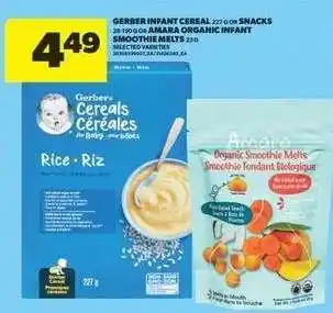 Real Canadian Superstore Gerber Infant Cereal or Snacks / Amara Organic Infant Smoothie Melts offer