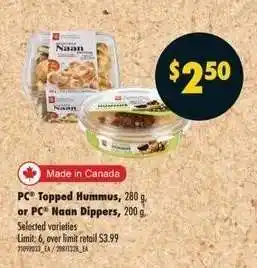 No Frills PC Topped Hummus or PC Naan Dippers offer