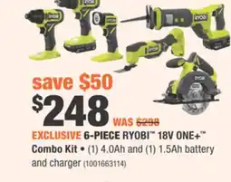Home Depot 6-PIECE RYOBI 18V ONE+ Combo Kit offer