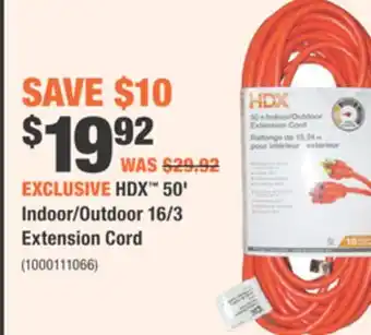 Home Depot HDX 50' Indoor/Outdoor 16/3 Extension Cord offer