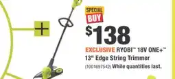 Home Depot RYOBI 18V ONE+ 13 Edge String Trimmer offer