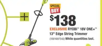 Home Depot RYOBI 18V ONE+ 13 Edge String Trimmer offer
