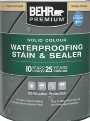 Home Depot BEHR PREMIUM Solid Colour Waterproofing Stain & Sealer offer