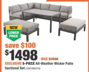 Home Depot HAMPTON BAY 5-PIECE All-Weather Wicker Patio Sectional Set offer