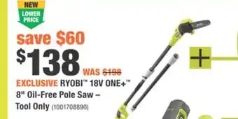 Home Depot RYOBI 18V ONE+ 8 Oil-Free Pole Saw offer