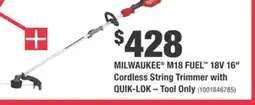 Home Depot MILWAUKEE M18 FUEL 18V 16 Cordless String Trimmer with QUIK-LOK offer