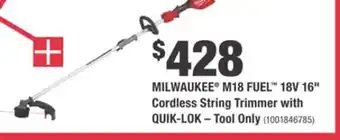 Home Depot MILWAUKEE M18 FUEL 18V 16 Cordless String Trimmer with QUIK-LOK offer