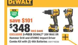 Home Depot 2-PIECE DEWALT 20V MAX XR Hammer Drill and ATOMIC Impact Driver Combo Kit with (2) 4Ah Batteries offer