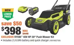 Home Depot RYOBI 40V HP 20 Push Mower Kit offer