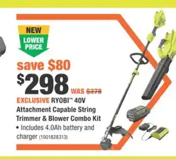 Home Depot RYOBI 40V Attachment Capable String Trimmer & Blower Combo Kit offer