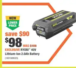 Home Depot RYOBI 40V Lithium-Ion 2.0Ah Battery offer
