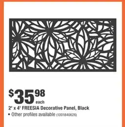 Home Depot 2' x 4' FREESIA Decorative Panel, Black offer