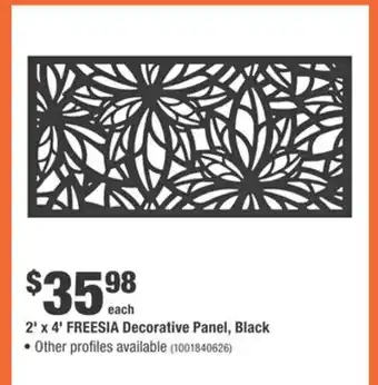 Home Depot 2' x 4' FREESIA Decorative Panel, Black offer