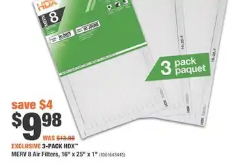Home Depot HDX MERV 8 Air Filters offer