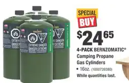 Home Depot 4-PACK BERNZOMATIC Camping Propane Gas Cylinders offer