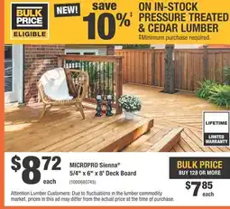 Home Depot MICROPRO Sienna 5/4x6x8' Deck Board offer