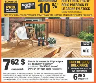 Home Depot Planche de terrasse de 5/4 po x 6x po x8 pi de MICROPRO Sienna offer
