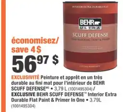 Home Depot BEHR SCUFF DEFENSE Interior Extra Durable Flat Paint & Primer In one offer