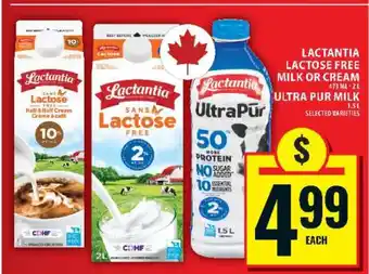 Food Basics Lactantia Lactose Free Milk or Cream, Ultra Pur Milk offer