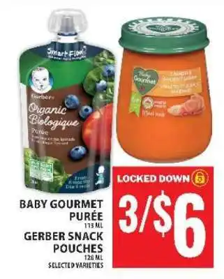 Food Basics Baby Gourmet Purée & Gerber Snack Pouches offer