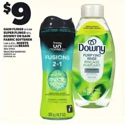 Loblaws Gain flings or super flings, downy or gain fabric softener, sheets or breads offer