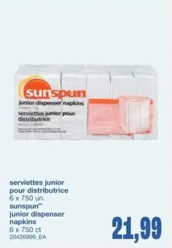Wholesale Club Sunspun junior dispenser napkins offer