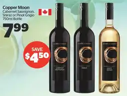 Calgary Co-op Copper Moon Cabernet Sauvignon, Shiraz or Pinot Grigio offer
