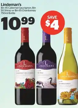 Calgary Co-op Lindeman's Bin 45 Cabernet Sauvignon, Bin 50 Shiraz or Bin 65 Chardonnay offer