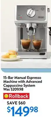 Walmart 15-Bar Manual Espresso Machine with Advance Cappuccino System offer