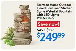 Walmart Teamson Home Outdoor Tiered Bowls and Stacked Stone Waterfall Fountain with LED Lights offer