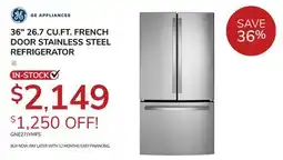 Goemans Appliances GE Appliances 36 26.7 CU. FT. FRENCH DOOR STAINLESS STEEL REFRIGERATOR offer