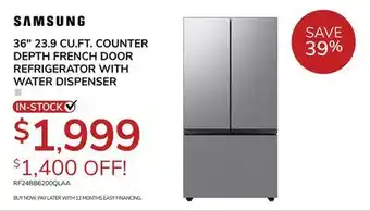 Goemans Appliances SAMSUNG 36 23.9 CU. FT. COUNTER DEPTH FRENCH DOOR REFRIGERATOR WITH WATER DISPENSER offer