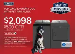 Goemans Appliances MAYTAG TOP LOAD LAUNDRY DUO WITH PET PRO FILTER offer