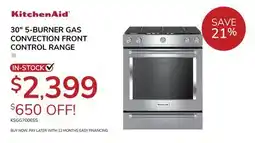 Goemans Appliances KitchenAid 30 5-BURNER GAS CONVECTION FRONT CONTROL RANGE offer