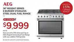 Goemans Appliances AEG 36 REGENT SERIES 6 BURNER STAINLESS STEEL DUAL FUEL RANGE offer