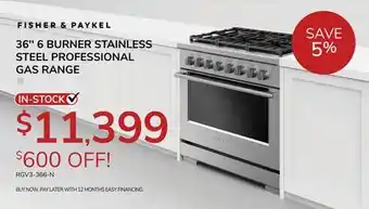 Goemans Appliances 36'' 6 BURNER STAINLESS STEEL PROFESSIONAL GAS RANGE offer