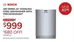 Goemans Appliances BOSCH 300 SERIES 24'' STAINLESS STEEL DISHWASHER WITH PRECISIONWASH offer