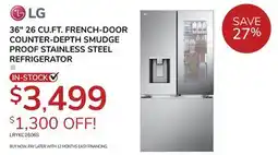 Goemans Appliances LG 36 26 CU. FT. FRENCH-DOOR COUNTER-DEPTH SMUDGE PROOF STAINLESS STEEL REFRIGERATOR offer