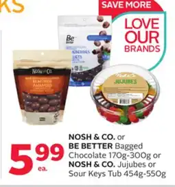 Rexall NOSH & CO. or BE BETTER Bagged Chocolate 170g-300g or NOSH & CO. Jujubes or Sour Keys Tub 454g-550g offer