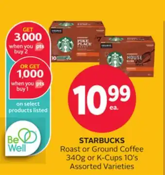 Rexall STARBUCKS Roast or Ground Coffee 340g or K-Cups 10's offer