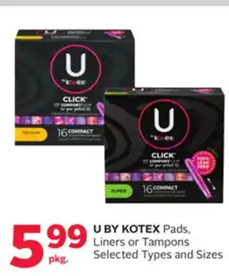 Rexall U BY KOTEX Pads, Liners or Tampons offer