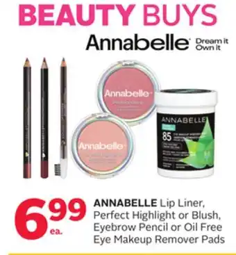 Rexall ANNABELLE Lip Liner, Perfect Highlight or Blush, Eyebrow Pencil or Oil Free Eye Makeup Remover Pads offer