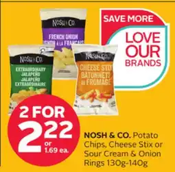 Rexall NOSH & CO. Potato Chips, Cheese Stix or Sour Cream & Onion Rings 130g-140g offer